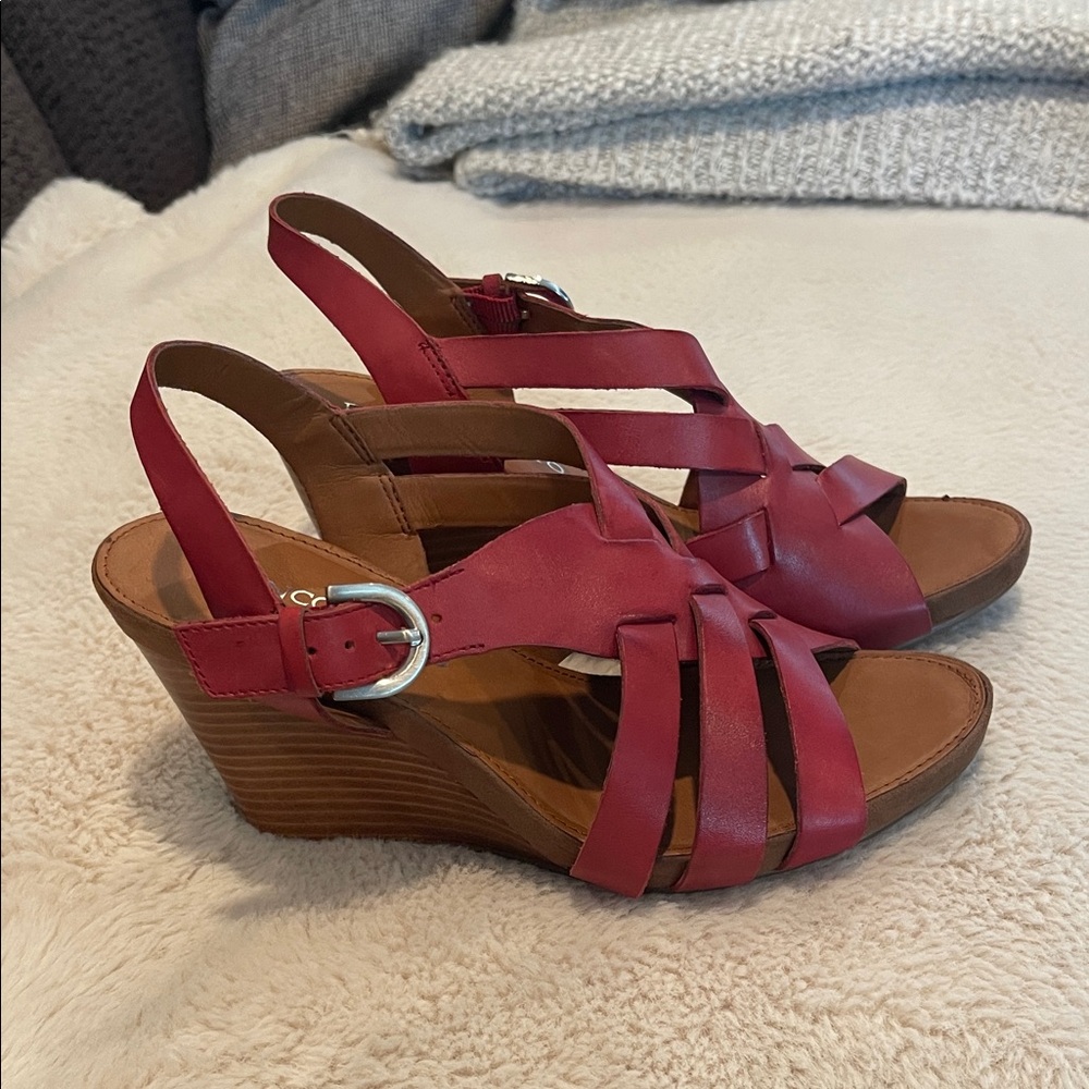 Franco Sarto Leather Women's Red Wedge Sandals